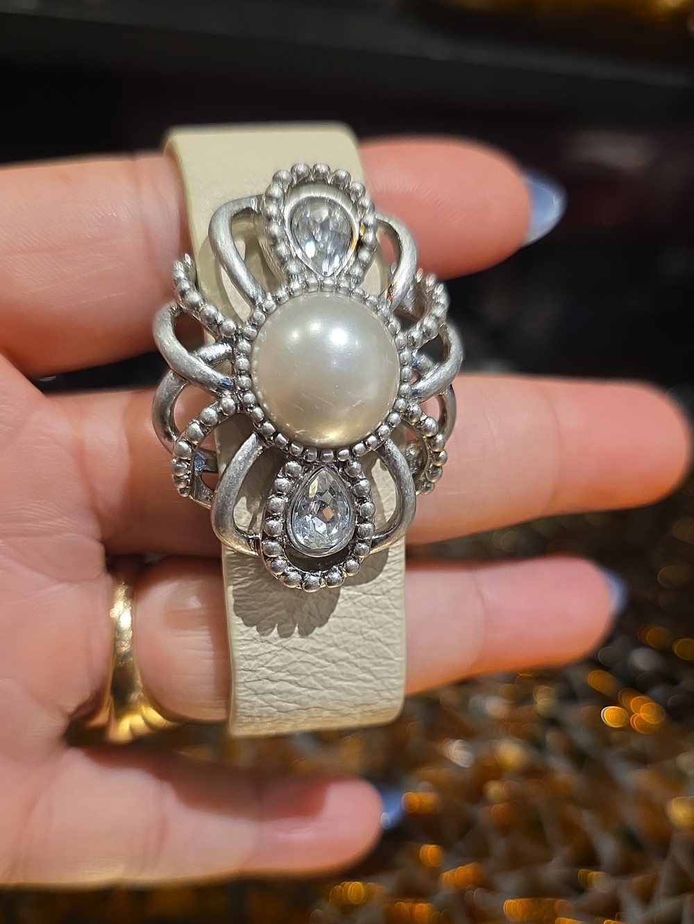 Lia Sophia Silver-Tone Pearl & Clear Crystal Bracelet Accent - White